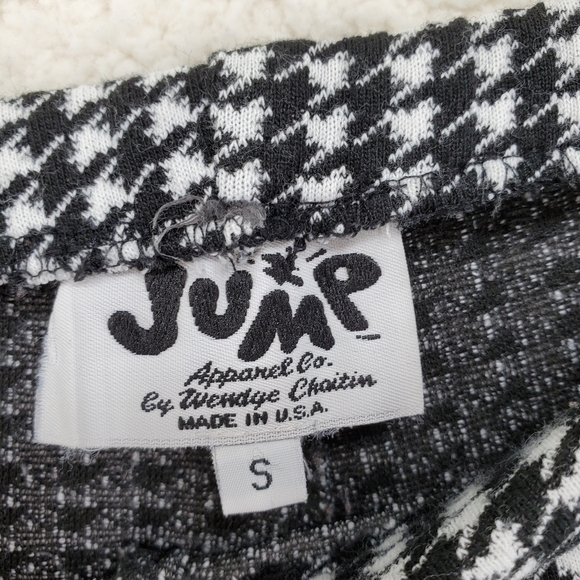 Vtg Y2K Jump Apparel Pant S 25-27x31 Houndstooth Black White Flare Pull-On USA - Picture 2 of 9